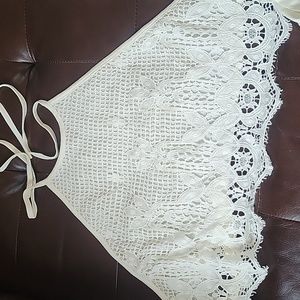 Cream halter backless lace Express top size small new
